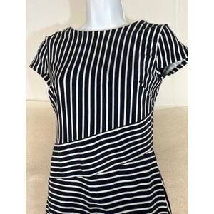 Banana Republic Navy Striped Dress 2 Capped Sleeve Career Modern Office Nautical